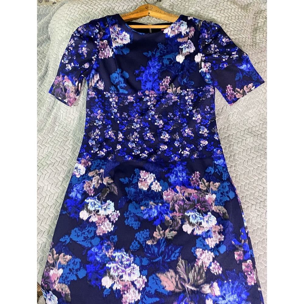 NWT Betsey Johnson Gorgeous Black Blue Floral Short Sleeve Shift Dress 8